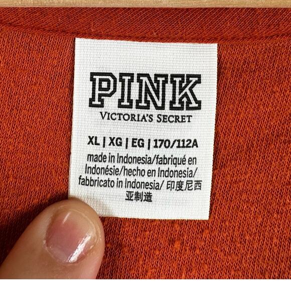 Victoria's Secret Pink Varsity Terry V-Neck Long Sleeve Orange Sweater Size XL - Picture 10 of 12
